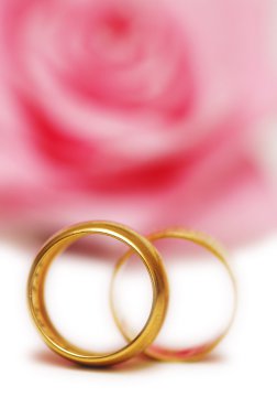 Two wedding rings and pink rose clipart