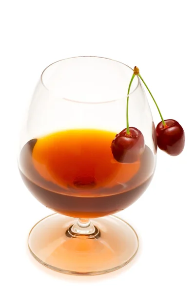 Glass of wine and cherries isolated — Stock Photo, Image