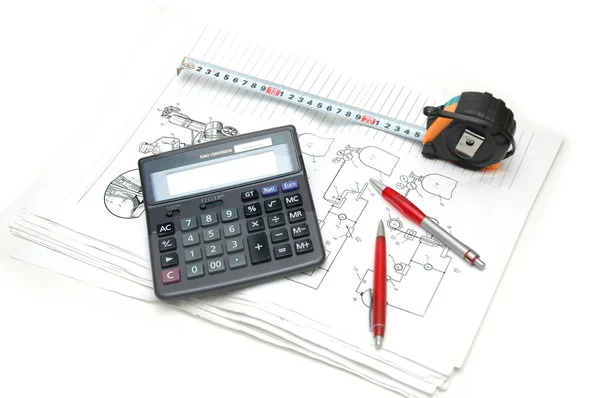 Calculator and pencils — Stok fotoğraf