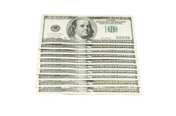 Yüz dolarlık banknotlar izole — Stok fotoğraf