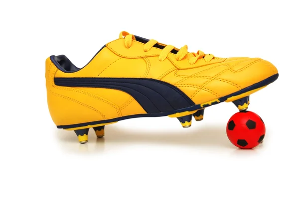 Soccer footwear and color football — Stock Photo, Image