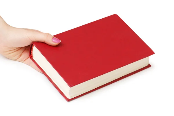 Χέρι που κρατά το κόκκινο βιβλίο απομονωθεί — Φωτογραφία Αρχείου