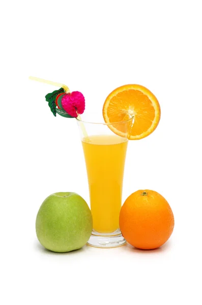 Orange, apple and juice isolated — Stock Photo, Image