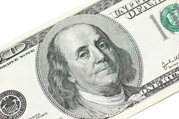 Close up van honderd dollar bill — Stockfoto