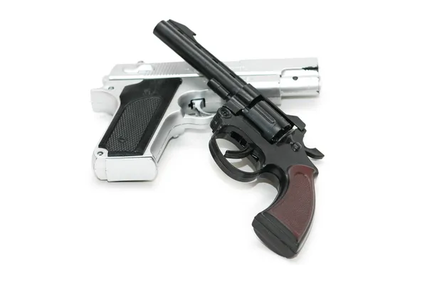 Dwa pistolety na białym tle — Zdjęcie stockowe