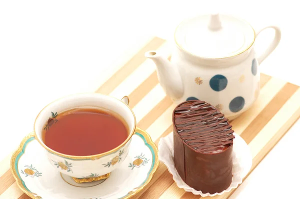 Φλυτζάνι του τσαγιού, σοκολάτας κέικ — Φωτογραφία Αρχείου