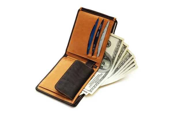 Carteira com dólares e cartões de crédito — Fotografia de Stock