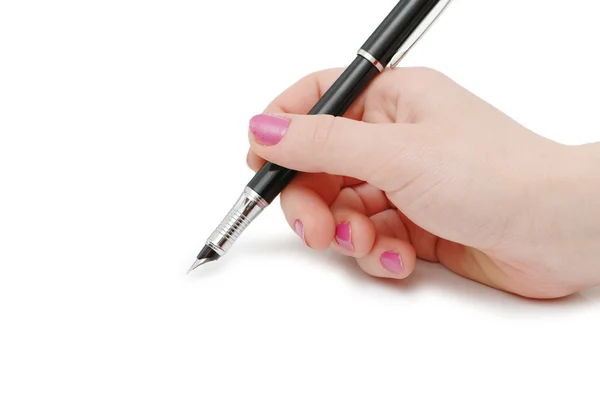 Penna a mano isolata su bianco — Foto Stock