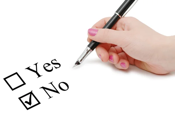 Hand ticking YES in the check box — Stock Photo, Image