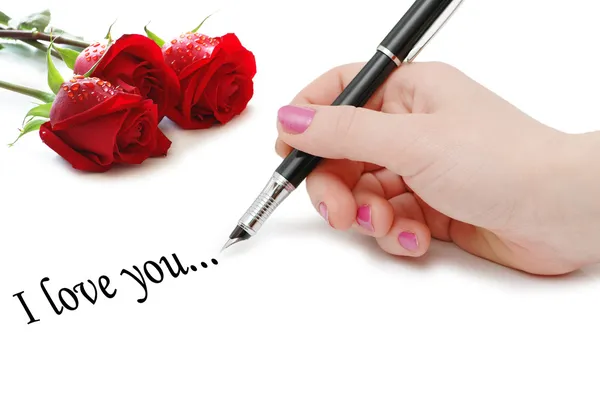 Te amo mensaje con rosas —  Fotos de Stock