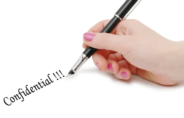 Hand holding pen isolated on white — Stock Photo, Image