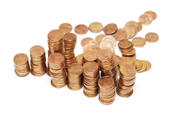 Monedas en pilas aisladas en el blanco — Foto de Stock