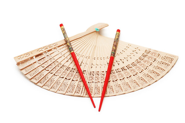 Chinese theme - chopsticks and fan