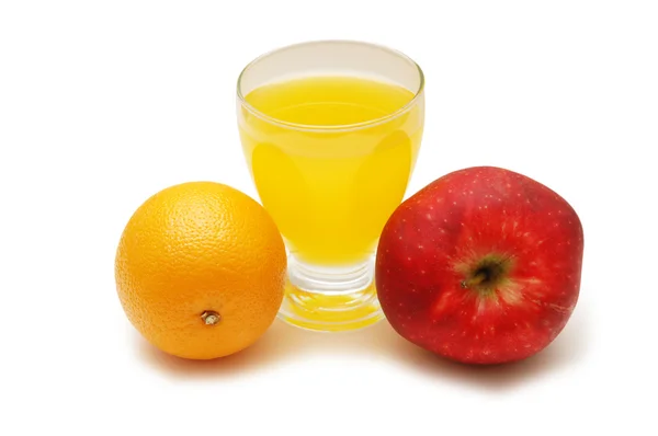 Red apple, orange and juice isolated — Stock Photo, Image