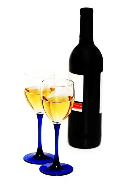 Två glas och flaska vin — Stockfoto