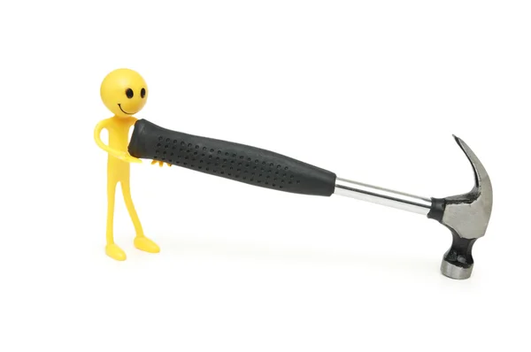 Smilie holding a hammer isolated — Stock Photo, Image