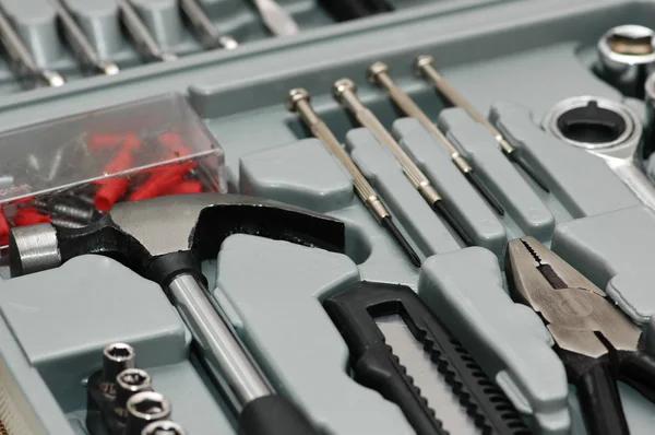 도구 키트 상자에 다양 한 맞춤 도구 — 스톡 사진