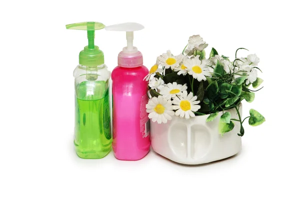 Hautbalsam und Blumen für den Wellnessbereich — Stockfoto