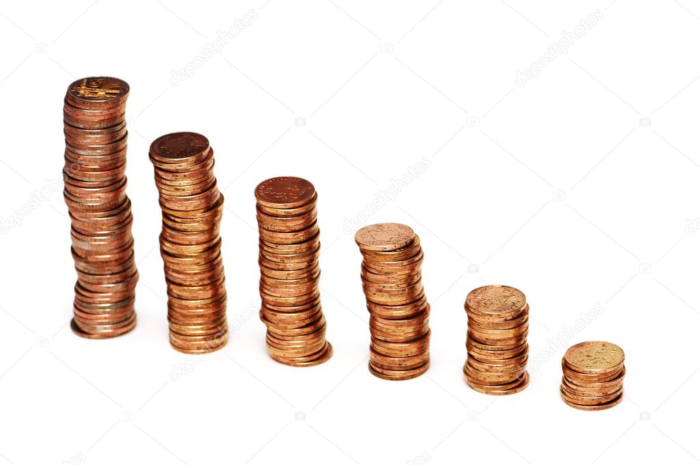 Stacks of coins isolated on the white