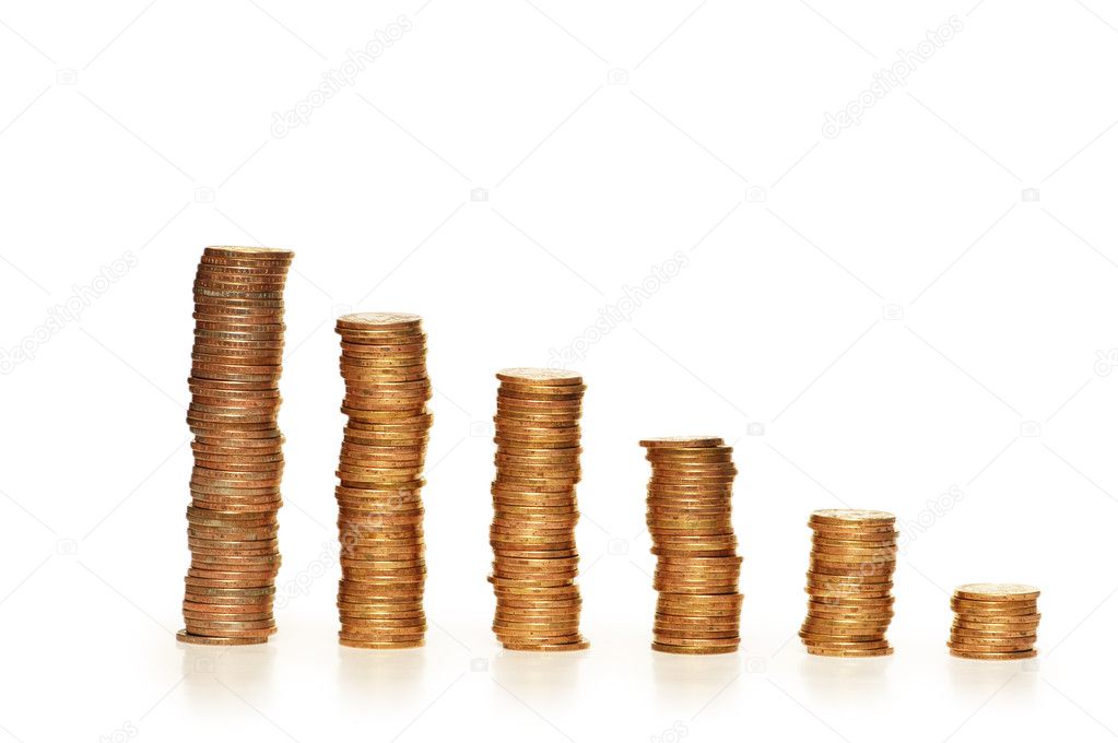 Stacks of coins isolated on the white