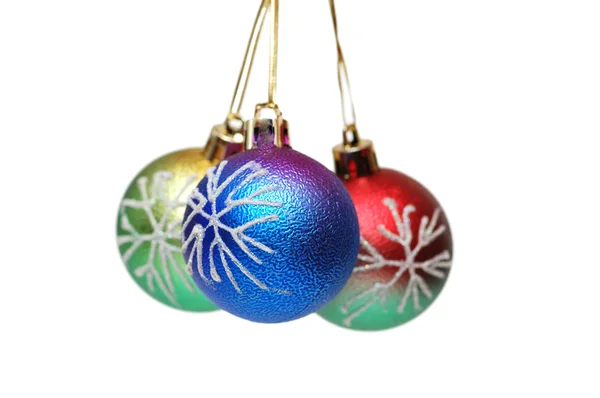 Três bolas de Natal penduradas — Fotografia de Stock