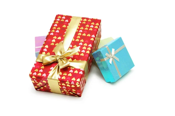 Cajas de regalo con cintas brillantes aisladas —  Fotos de Stock