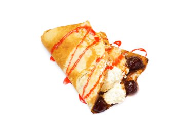 Pancake with curd and strawberries clipart