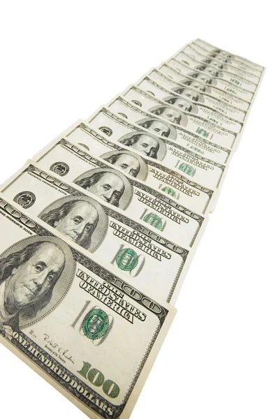 Notas de banco de dólar isoladas no branco — Fotografia de Stock