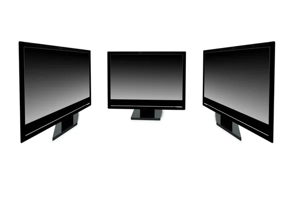 Czarny monitory lcd na białym tle — Zdjęcie stockowe