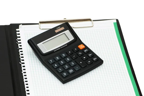 Kalkulator i spoiwa na białym tle — Zdjęcie stockowe