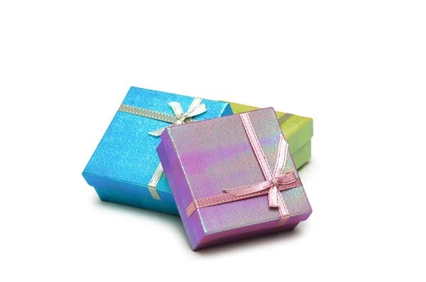 Drie giftboxes geïsoleerd op de witte — Stockfoto