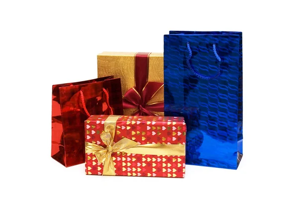 Sacos e giftbox isolados — Fotografia de Stock