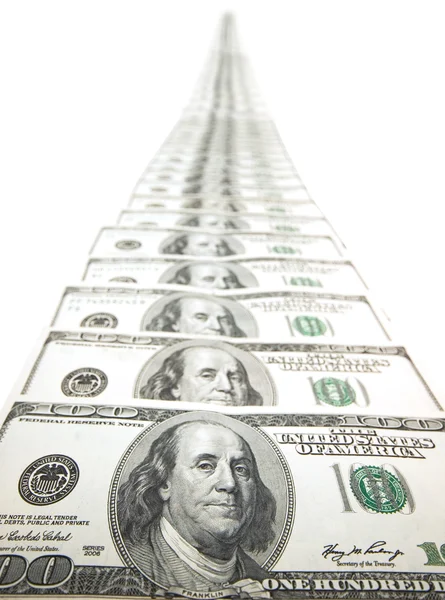 Банкноты на долларах, изолированные на белом — стоковое фото