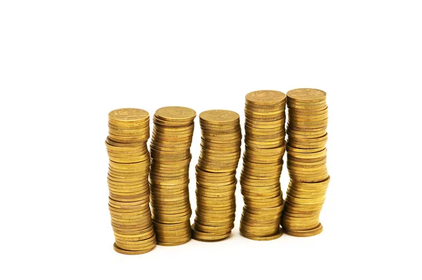Monedas de oro aisladas en el blanco —  Fotos de Stock