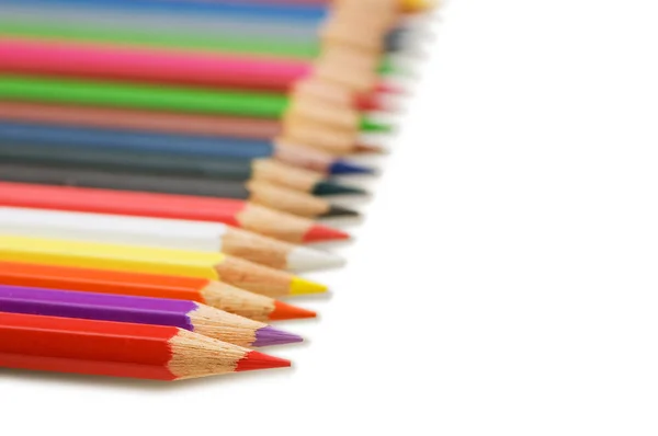 Row of colourful pencils isolated — Stock Photo, Image