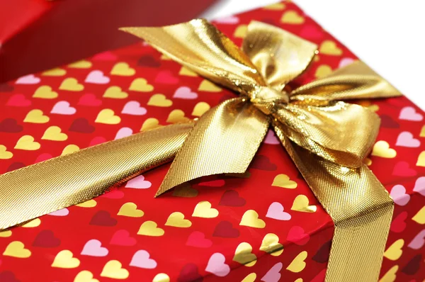 Close up of gift box with ribbon — Stock Photo, Image