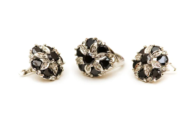 Ohrringe mit schwarzen und silbernen Steinen — Stockfoto