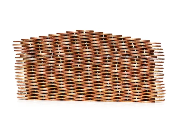 Wall made of coins - isolated — Stock Photo, Image