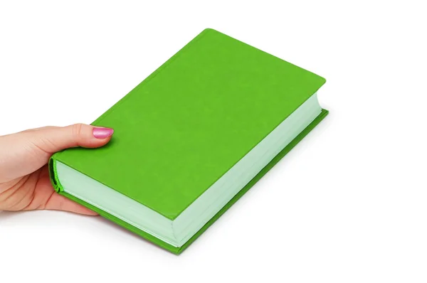 Hand holding green book isolated — Stock Photo, Image