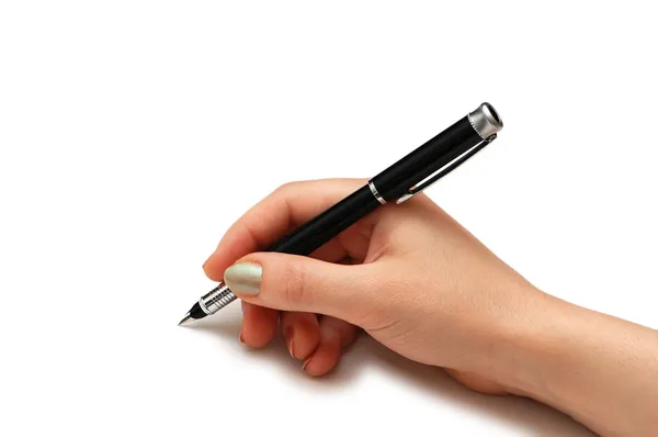 Hand met pen geïsoleerd — Stockfoto