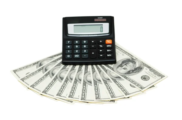 Dólares e calculadora isolados — Fotografia de Stock