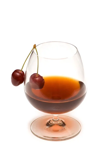Glass of wine and cherry isolated — Stock Photo, Image
