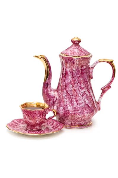 Τσαγιέρα και φλιτζάνι τσάι απομονωθεί — Φωτογραφία Αρχείου