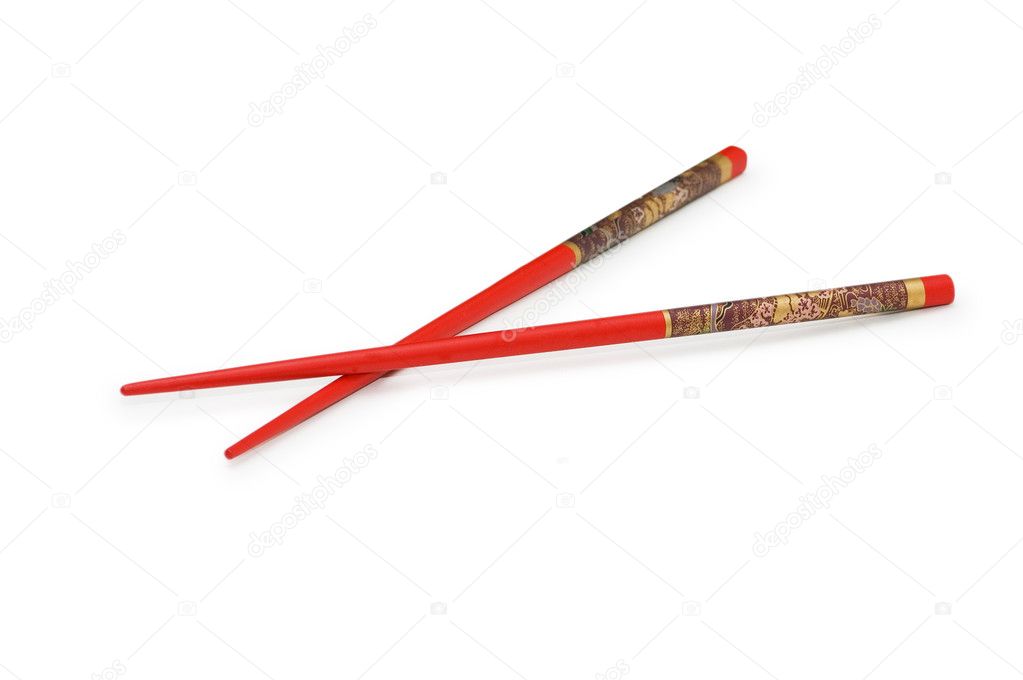 Red chopsticks isolated on the white