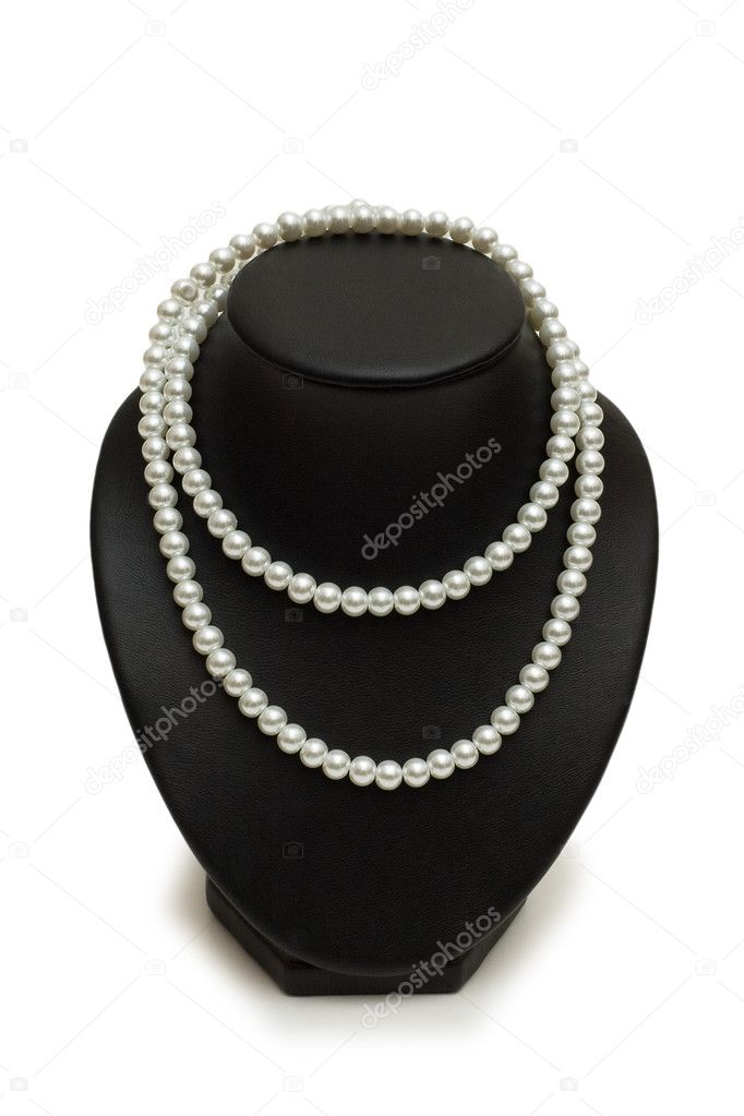 Pearl necklace on the stand isolated