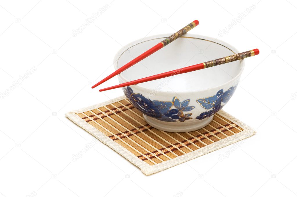 Bowl and chopsticks isolated