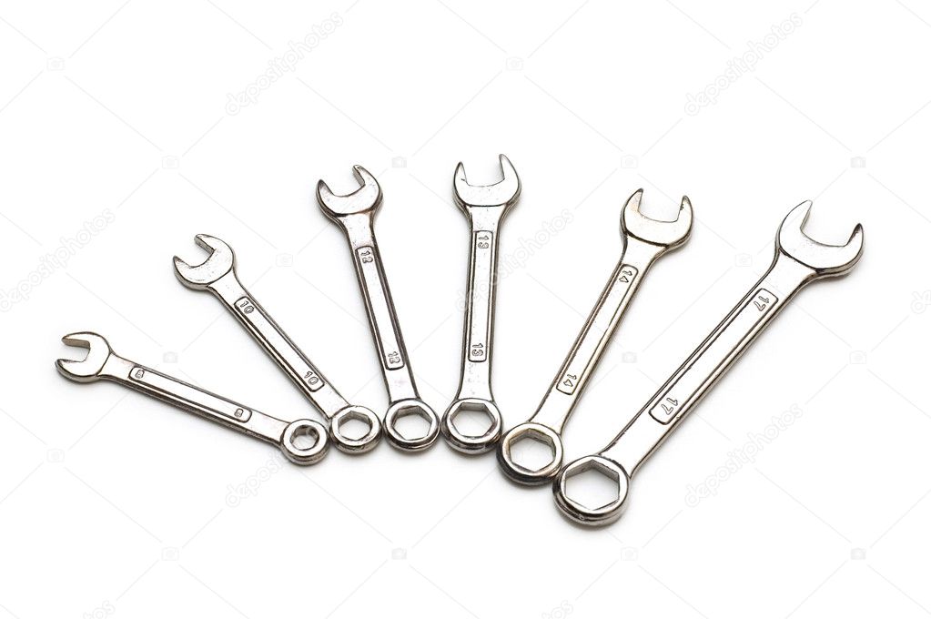 Various spanners isolated on the white