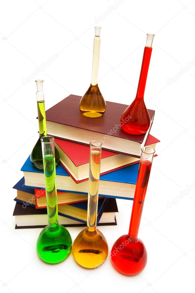Books and tubes isolated on the white