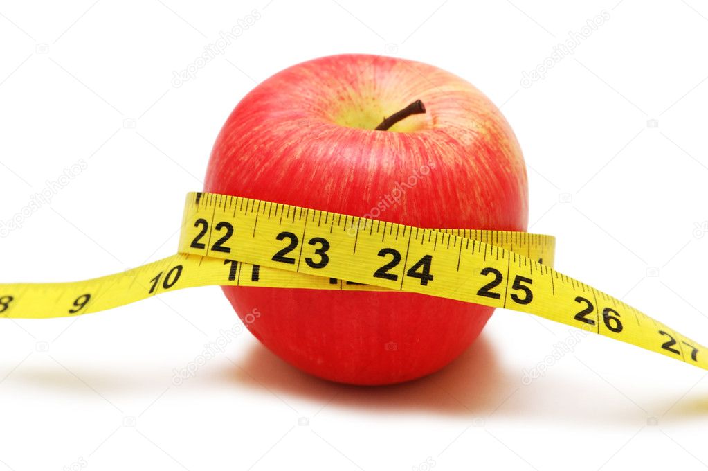 Red apple and measuring tape