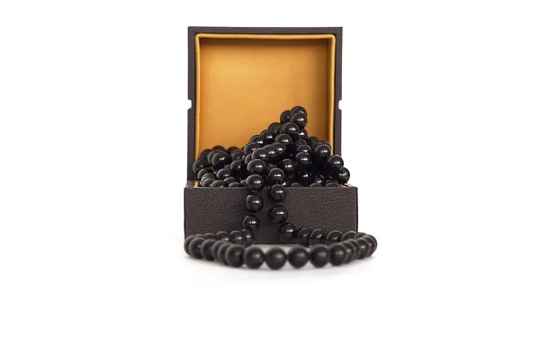 Šperkovnice s černý náhrdelník — Stock fotografie